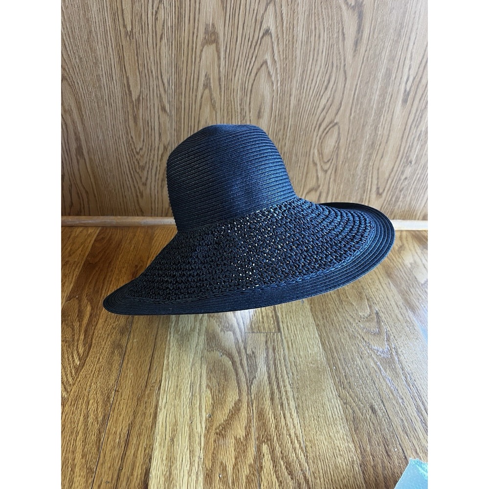 J. Crew‎ Textured Summer Straw Hat 09500 Packable Wide Brim Dusty Dune Black - Picture 2 of 10